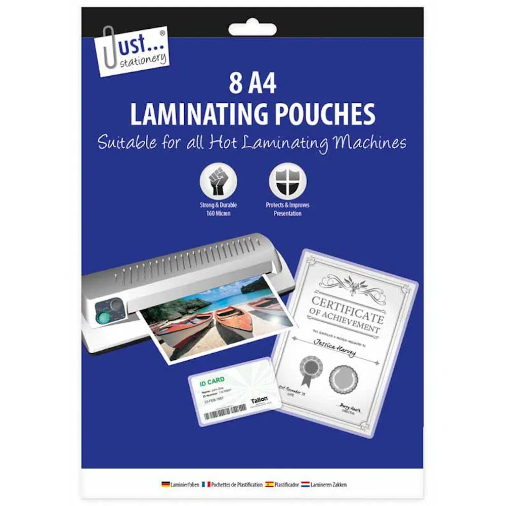 A4 Laminating Pouches - 8 Pack Clear Durable Protective Office Supplies