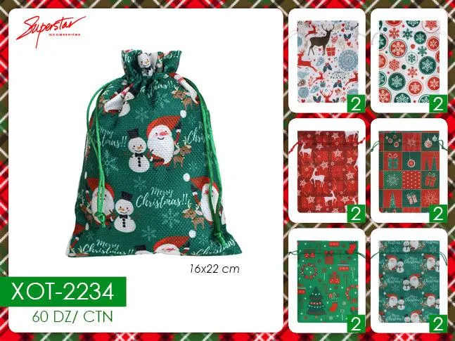 Accessories- Christmas Draw String Bag XOT-2234 (12pc pack)