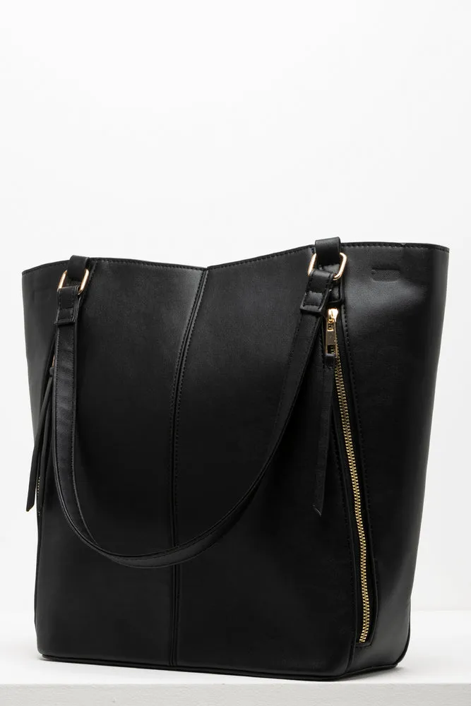 Black Diagonal Zippers Tote Bag