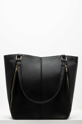 Black Diagonal Zippers Tote Bag