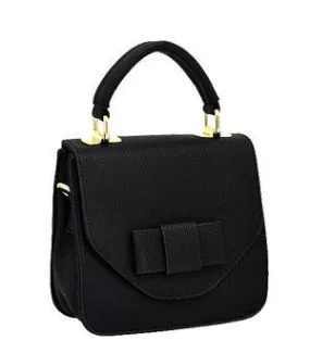 Black Textured Faux Leather Mini Satchel w/Cross-body Bag