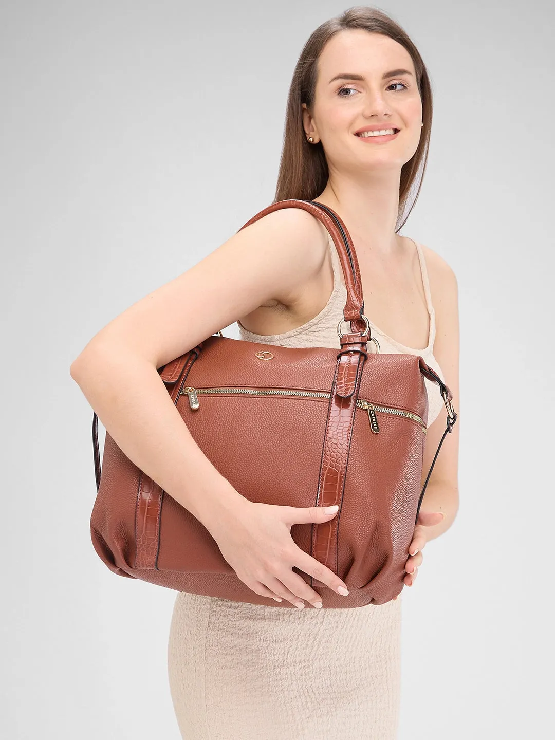 Caprese Nicole Satchel XL Tan