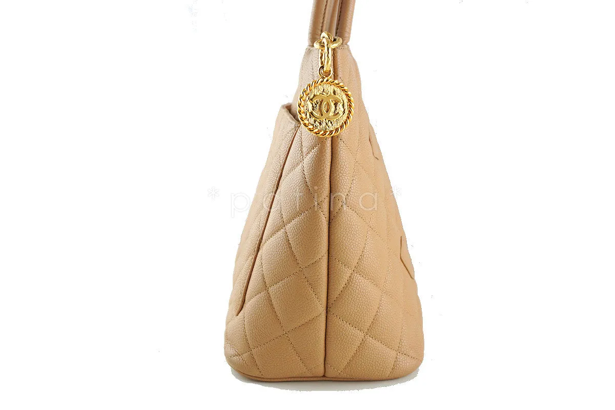 Chanel Beige Caviar Classic Quilted Medallion Shopper Tote Bag