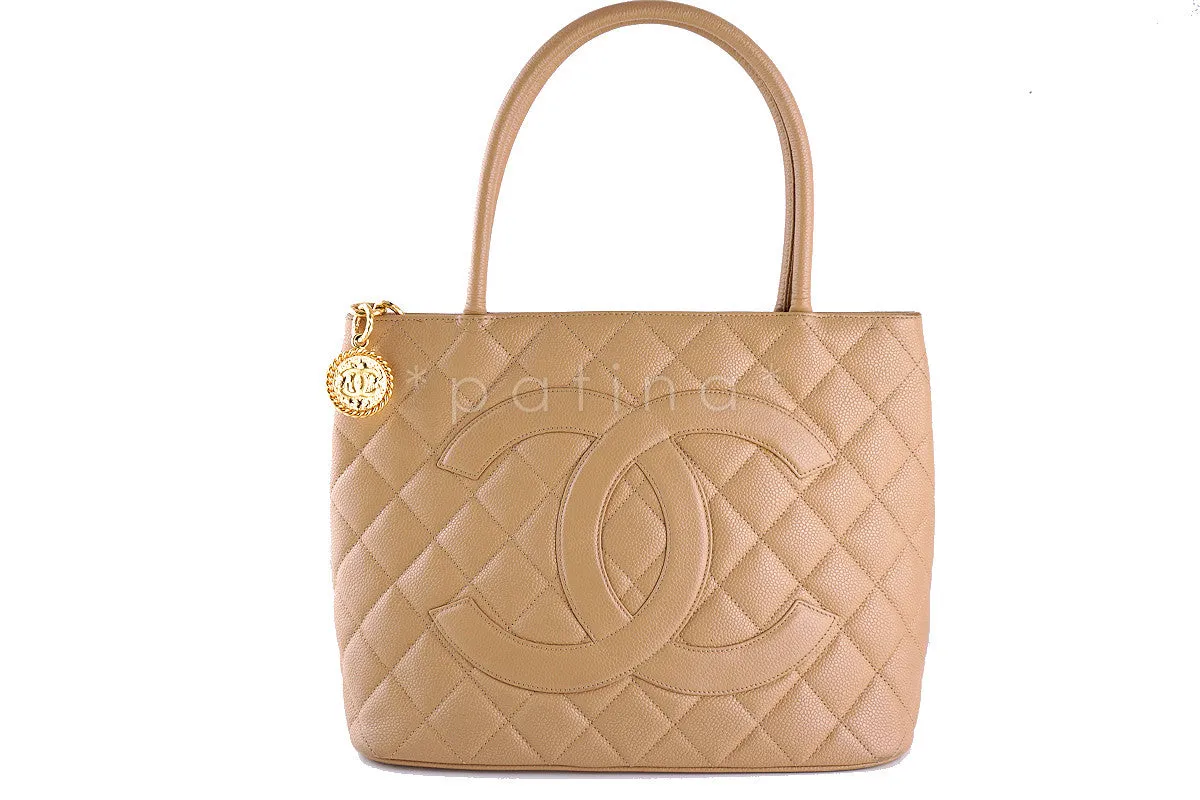 Chanel Beige Caviar Classic Quilted Medallion Shopper Tote Bag