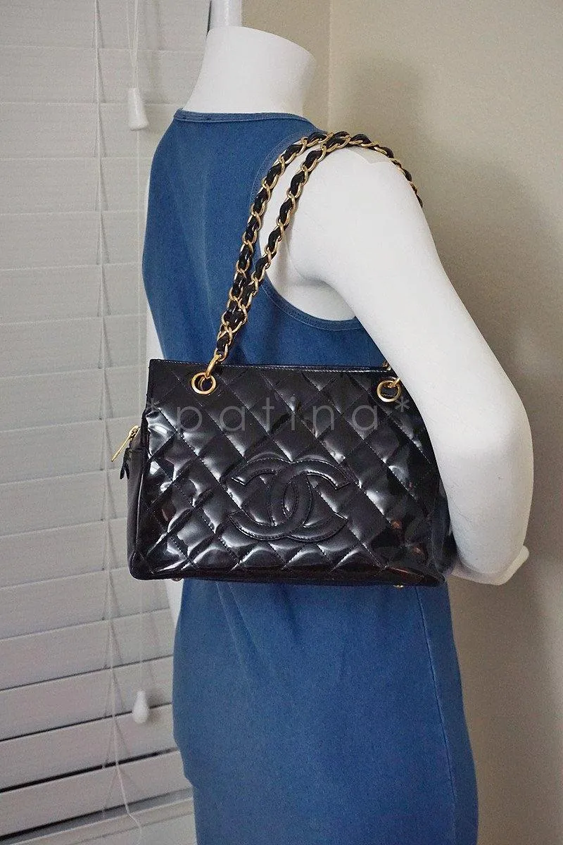 Chanel Black Patent Quilted Timeless Shopper Tote Bag