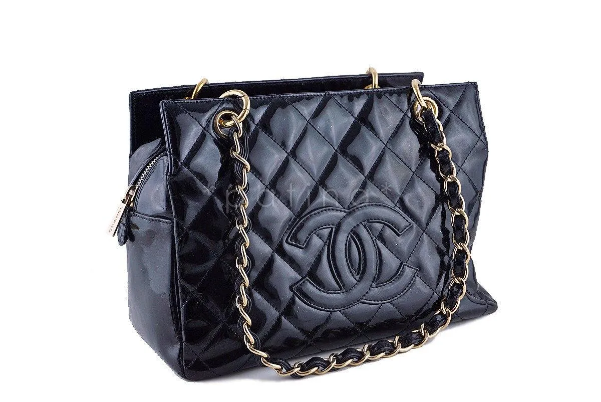 Chanel Black Patent Quilted Timeless Shopper Tote Bag