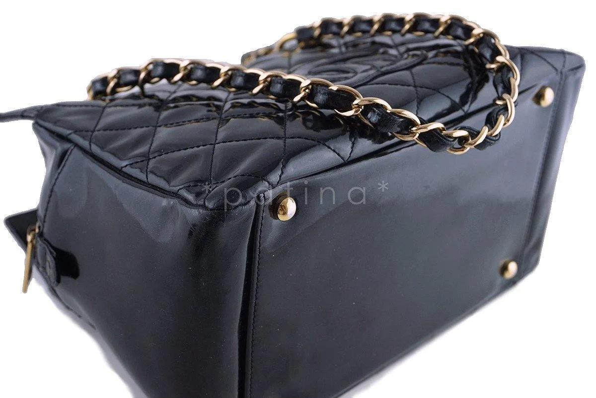 Chanel Black Patent Quilted Timeless Shopper Tote Bag