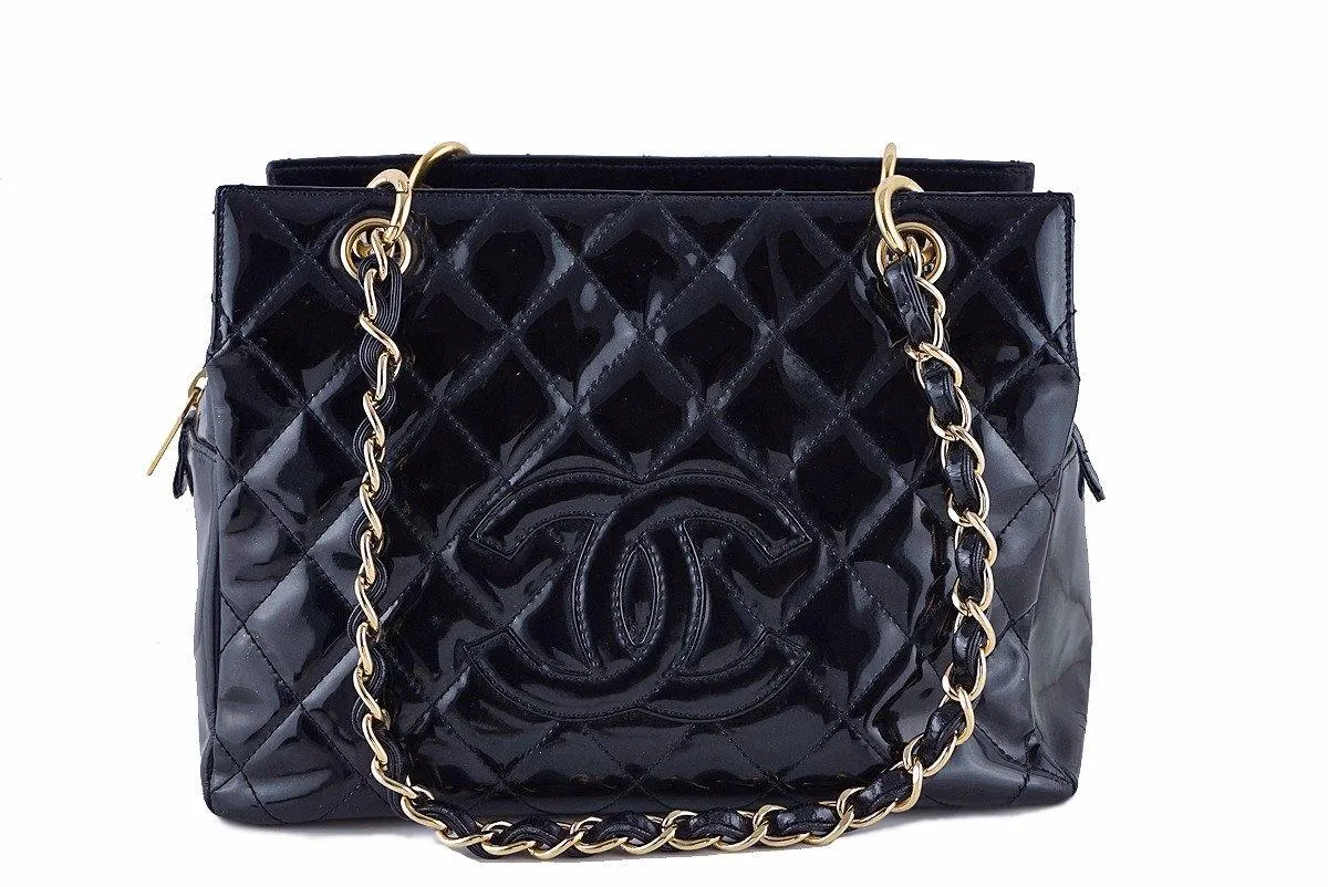 Chanel Black Patent Quilted Timeless Shopper Tote Bag