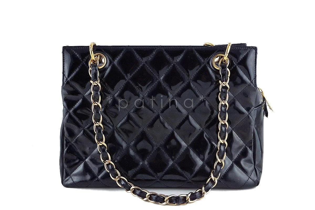 Chanel Black Patent Quilted Timeless Shopper Tote Bag