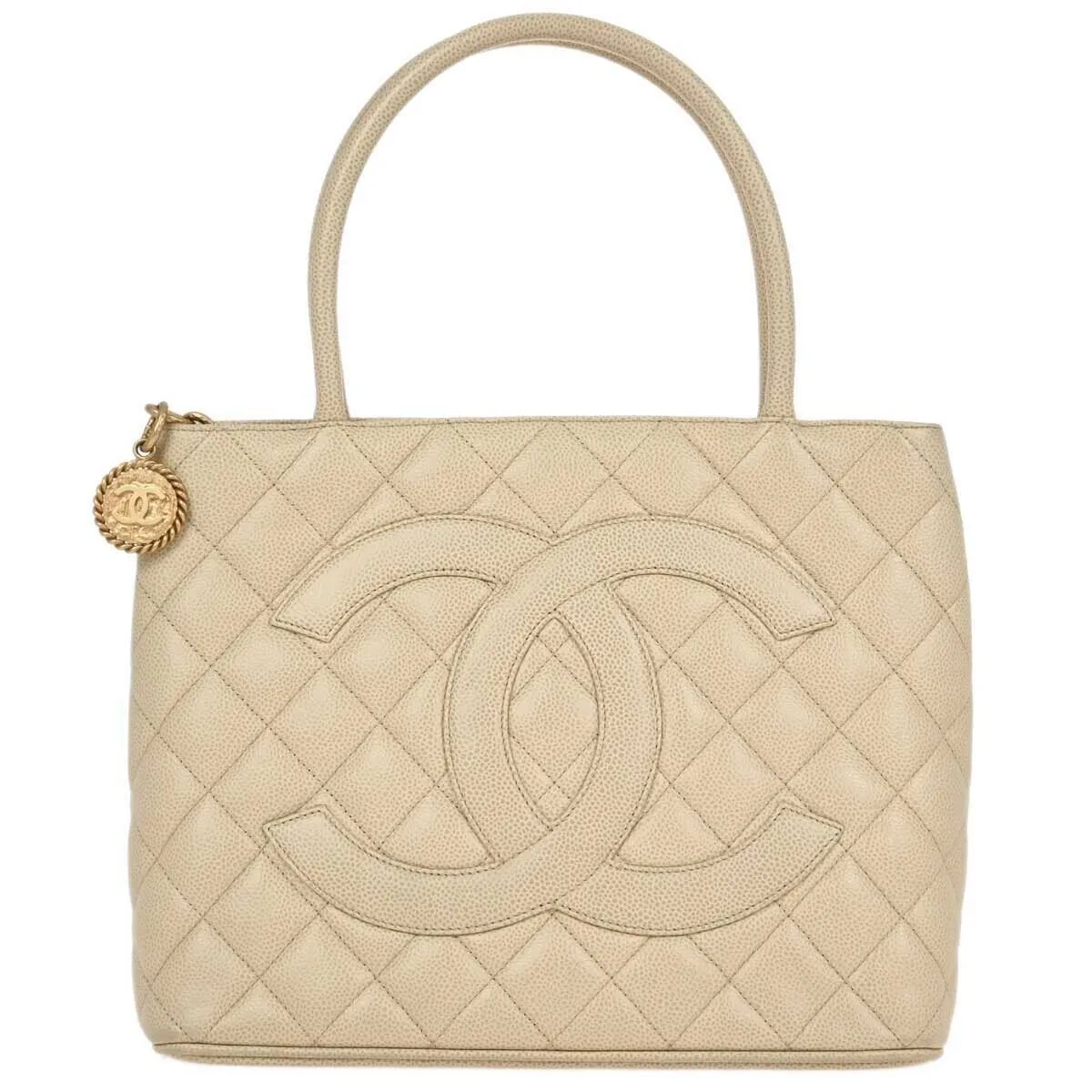 Chanel Ivory Caviar Medallion Tote