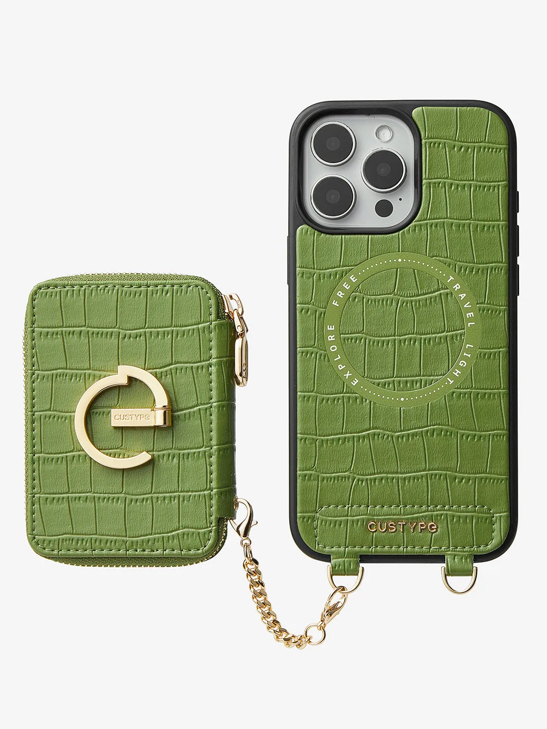 Crocodile Design Set- Detachable Wireless Charging E-stand Wallet Phone Case