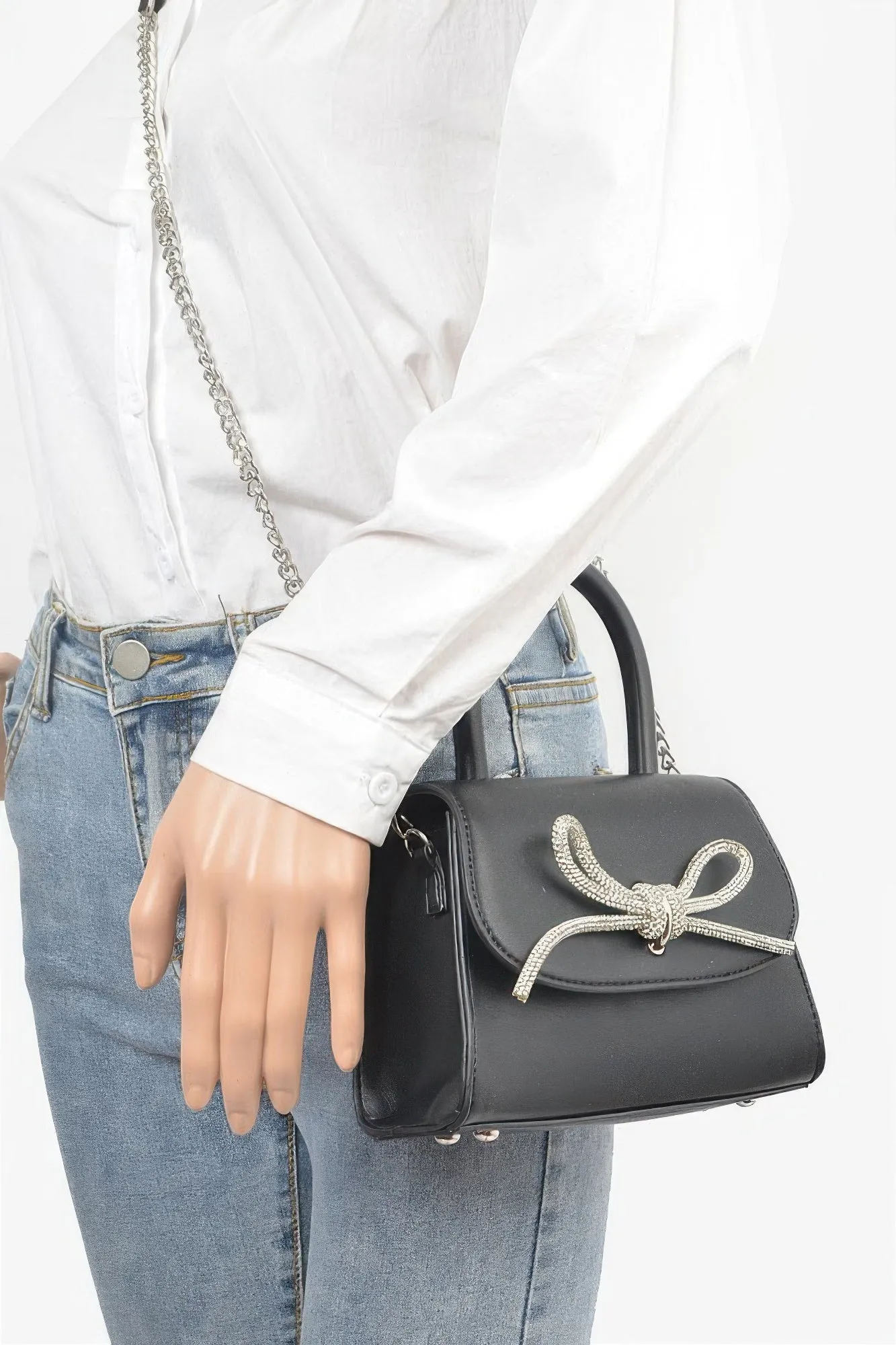 Faux Leather Top Handle Clutch