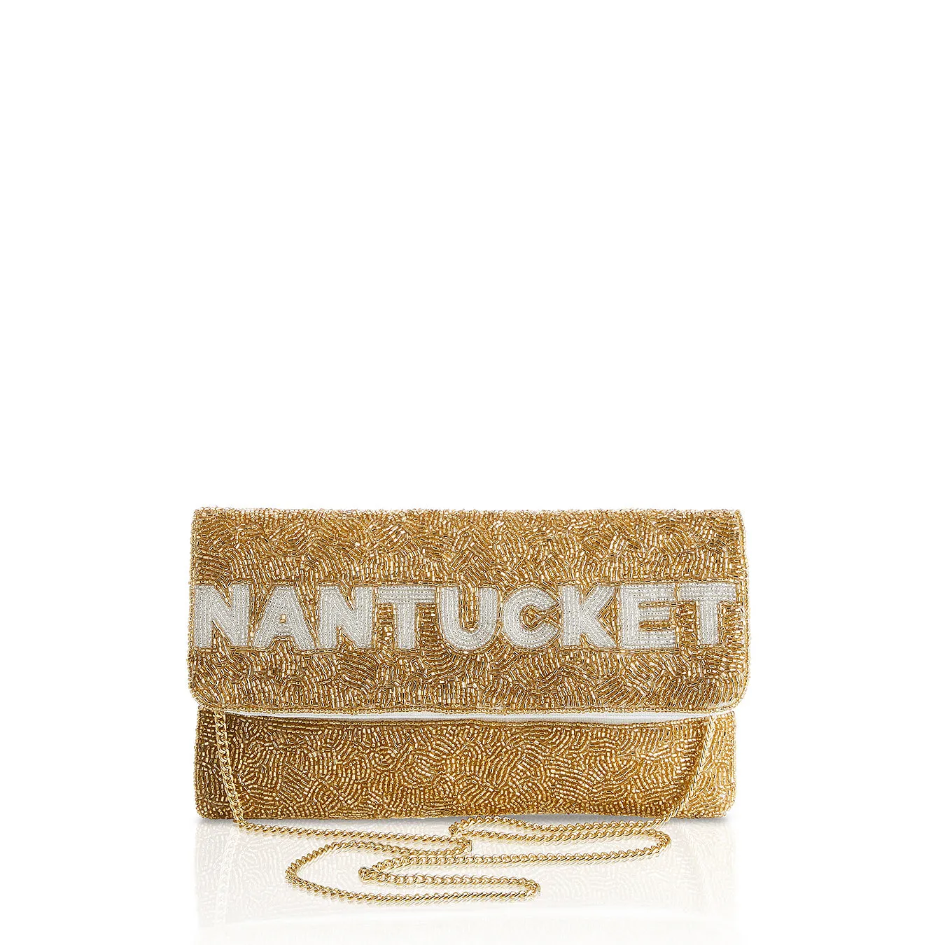 Gold Beaded Clutch w/ NANTUCKET Silver