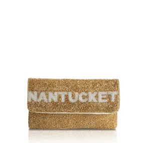 Gold Beaded Clutch w/ NANTUCKET Silver