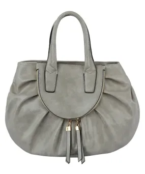 Grey Pleated Vegan Faux Leather Satchel