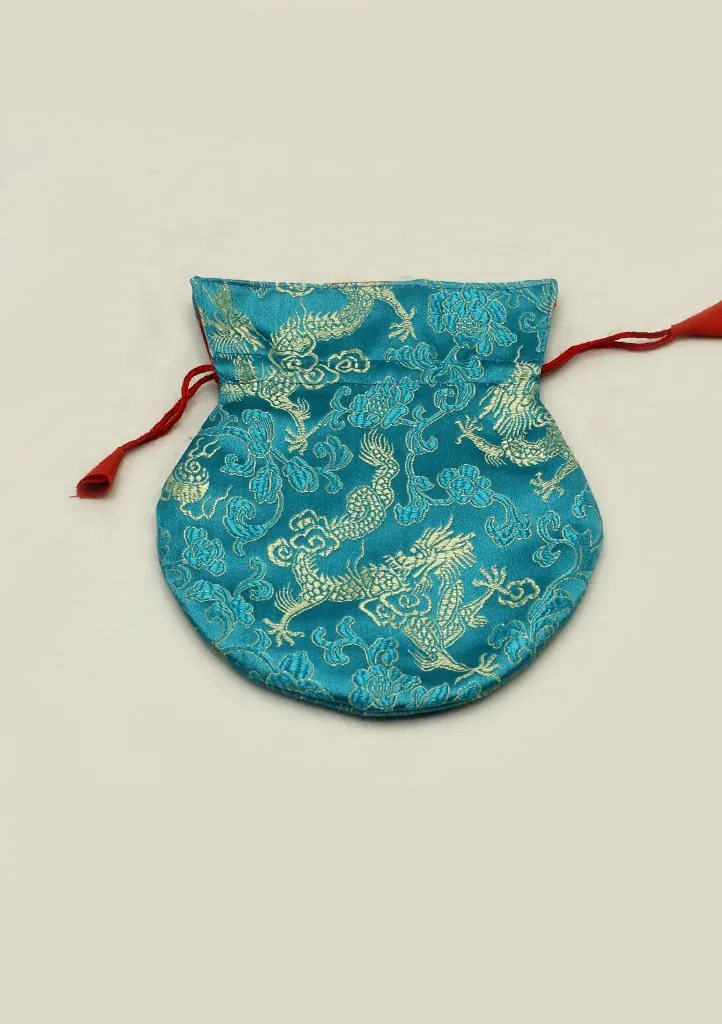 Hongkong Silk Drawstring Pouch with Floral Motifs, Jewelry Pouch