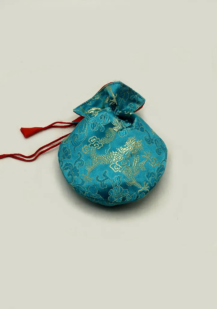 Hongkong Silk Drawstring Pouch with Floral Motifs, Jewelry Pouch