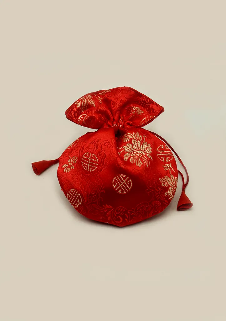 Hongkong Silk Drawstring Pouch with Floral Motifs, Jewelry Pouch