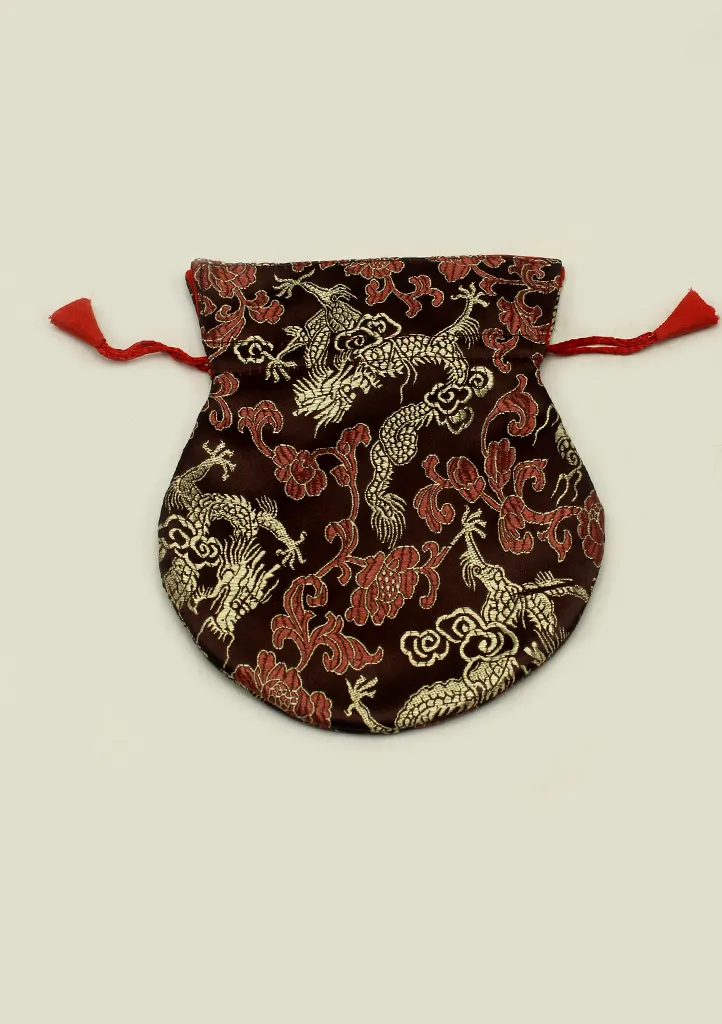 Hongkong Silk Drawstring Pouch with Floral Motifs, Jewelry Pouch