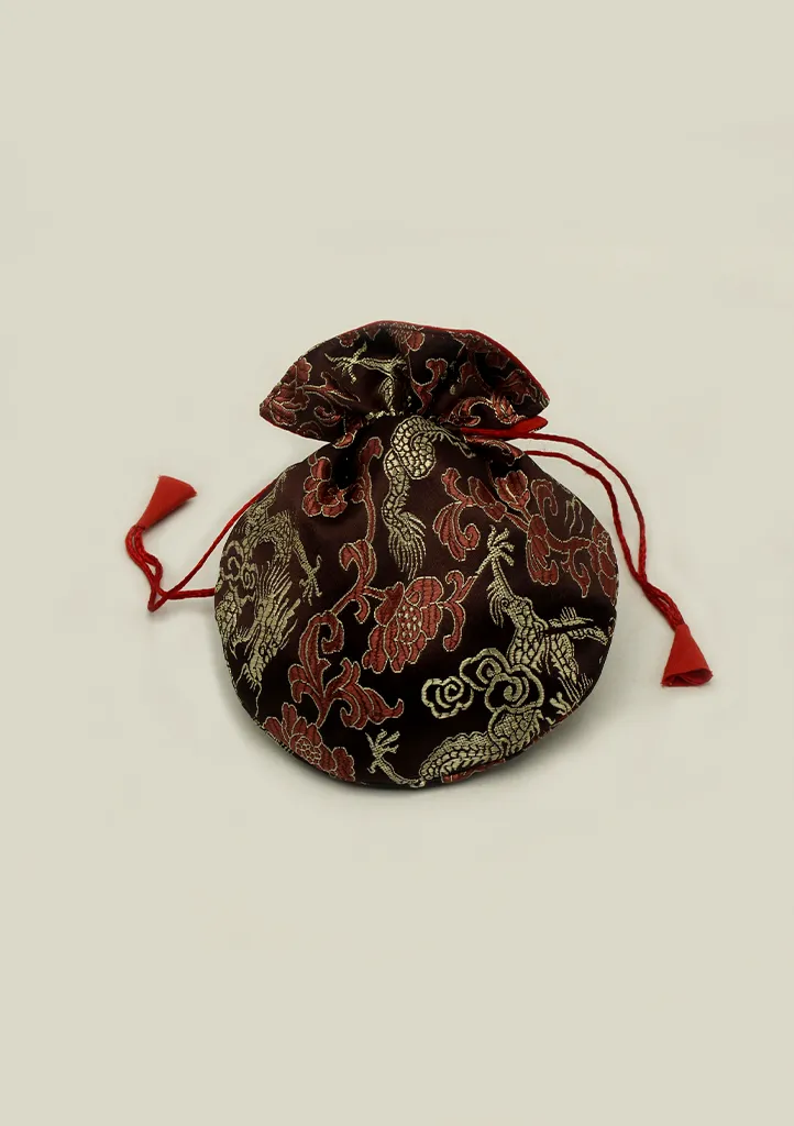 Hongkong Silk Drawstring Pouch with Floral Motifs, Jewelry Pouch