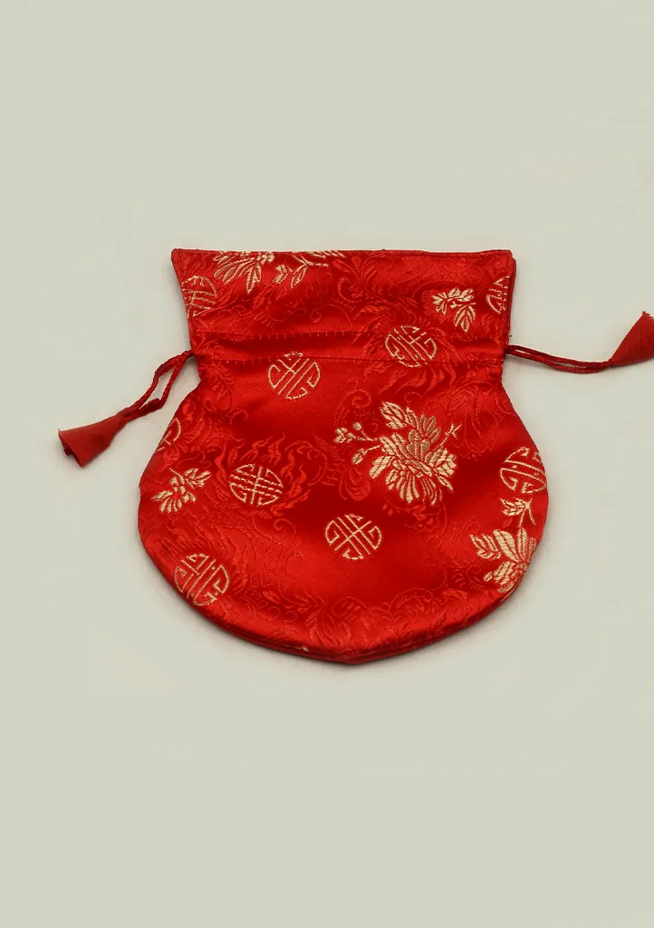 Hongkong Silk Drawstring Pouch with Floral Motifs, Jewelry Pouch