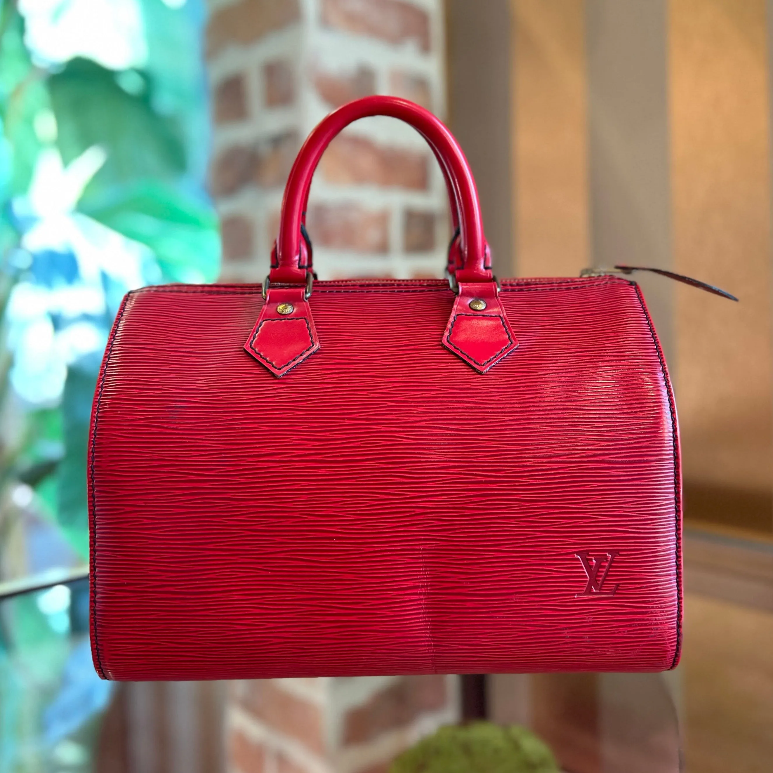 LOUIS VUITTON Speedy 25 Red Epi Leather Satchel Bag Castillan TS3849