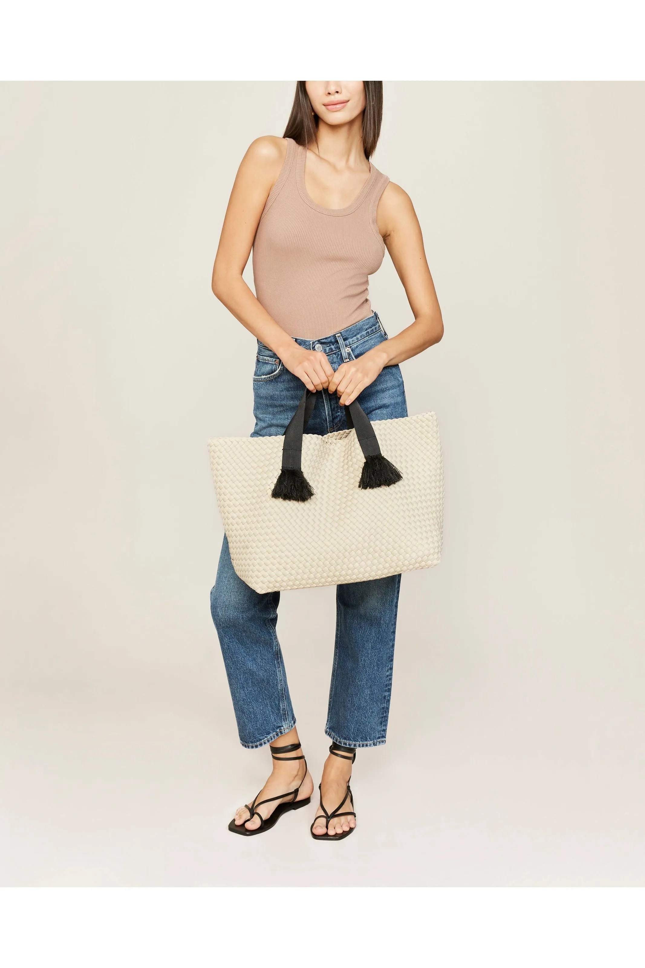 NAGHEDI Tulum Large Woven Tote Bag SN0193 | Moon (Solid)