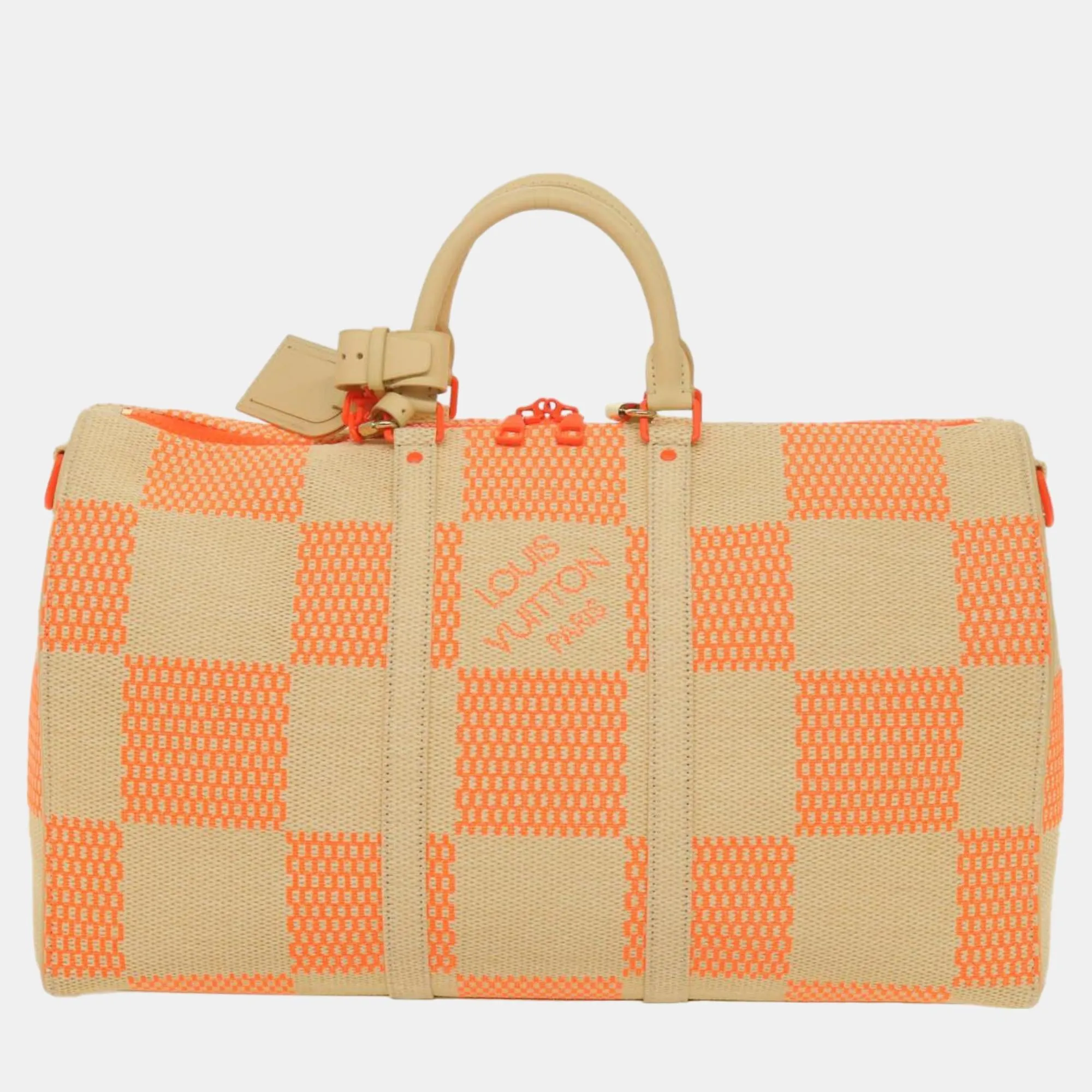 Orange Damier Woven Raffia Bandouliere Keepall 50 Duffel Bags