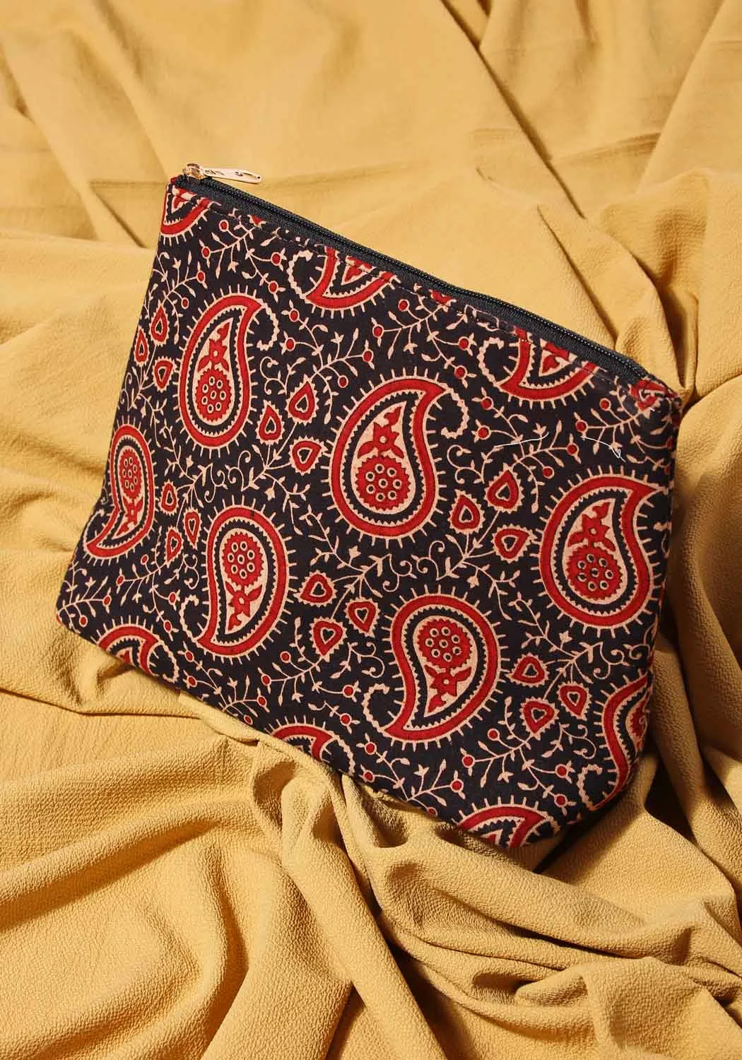 Paisley Hand Block Print Fabric Travel Pouch