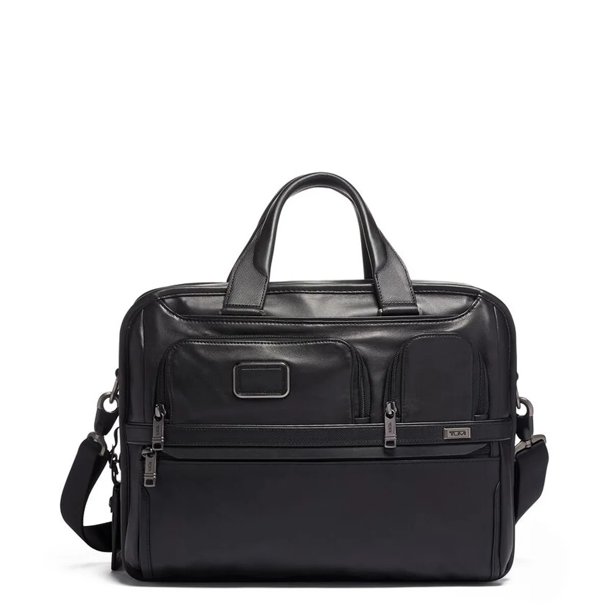 Tumi Alpha Leather Organiser Laptop Brief - Black